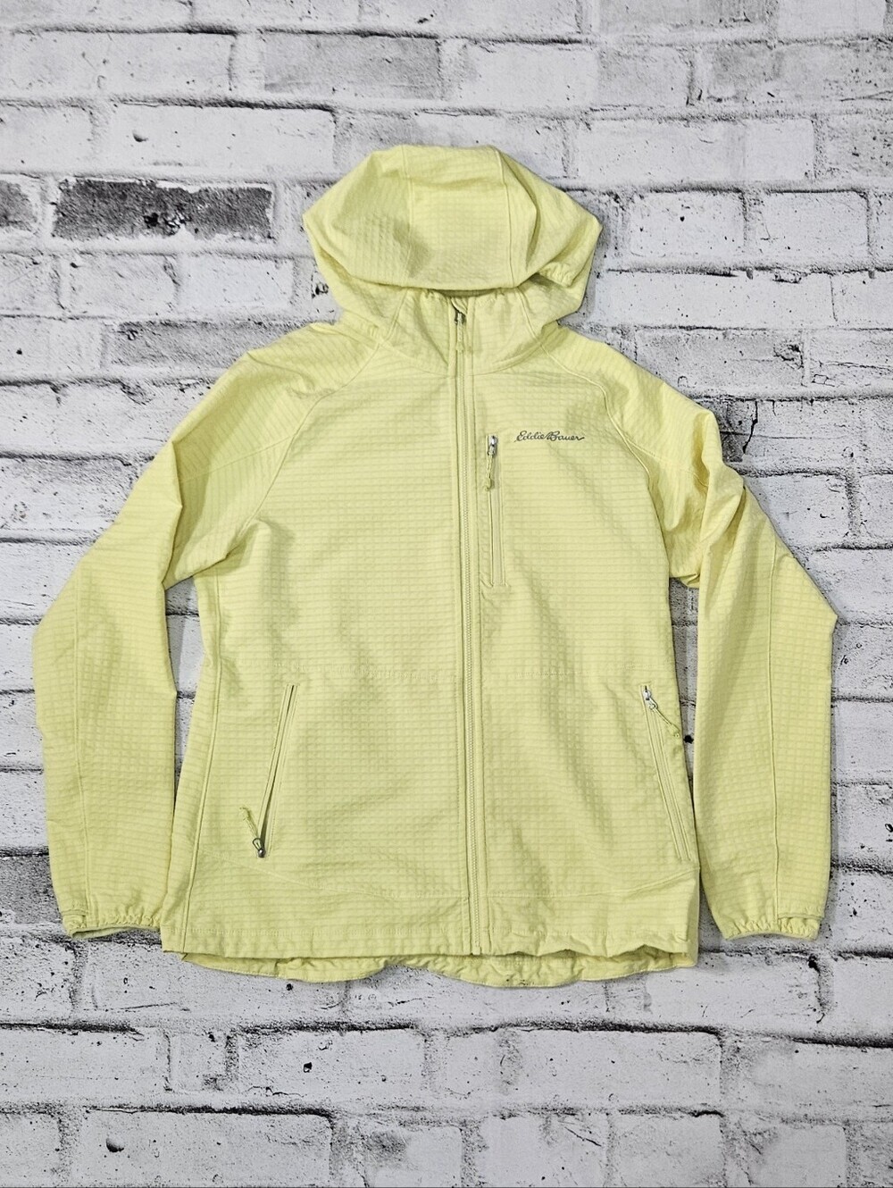 Eddie Bauer Yellow Hooded Full Zip Waffle Fleece Jacket Women's Medium